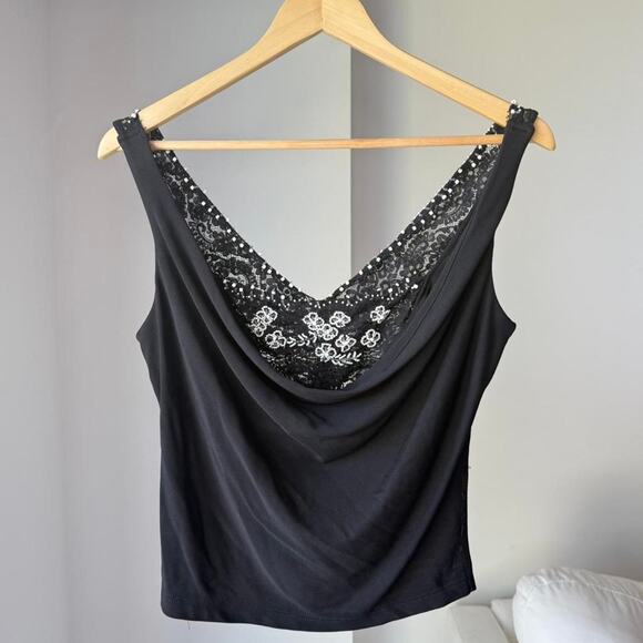 Rare vintage cache beaded black and white split hem top - Picture 1 of 8